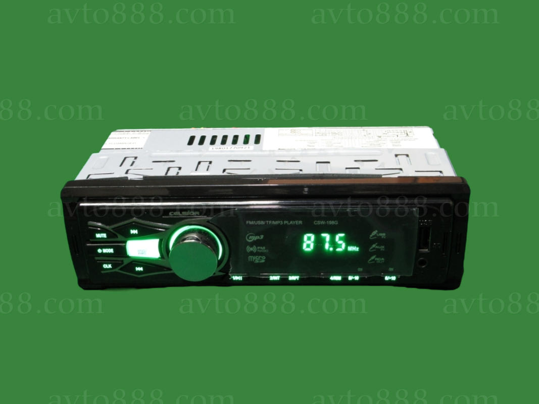 магнитофон "Celsior" CSW- 198G MP3/USB/MicroSD/ISO/доп. разъем (без радиатора)зеленая подсв.