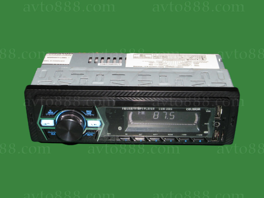 магнитофон "Celsior" CSW- 208S MP3/USB+USB Charge/MicroSD/ISO/доп. разъем/BlueTooth подсв. цвета моря